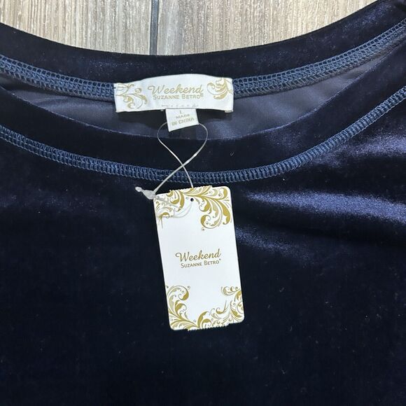 Weekend Suzanne Betro Top Large Velvet Navy Blue Tie Accent Grunge - Picture 2 of 9